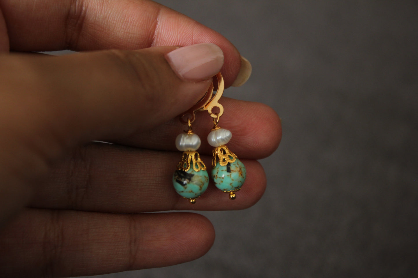 Turquoise and Pearl Earrings