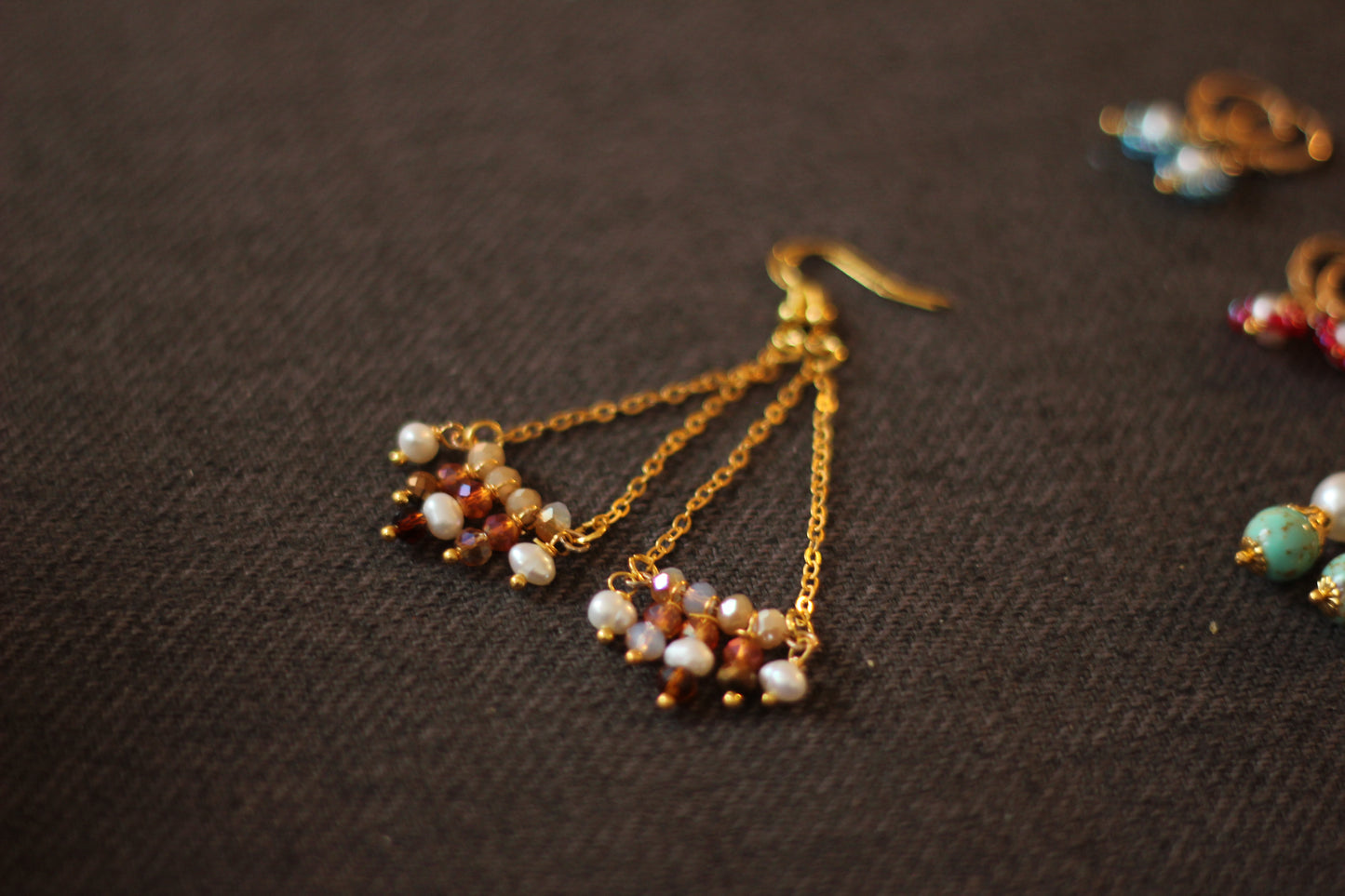 Pearl and Stone Chain Earrings