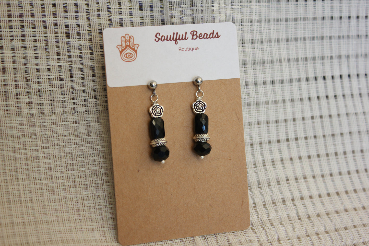 1. Black and Silver Flower Earrings