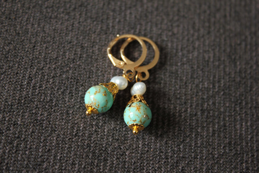 Turquoise and Pearl Earrings