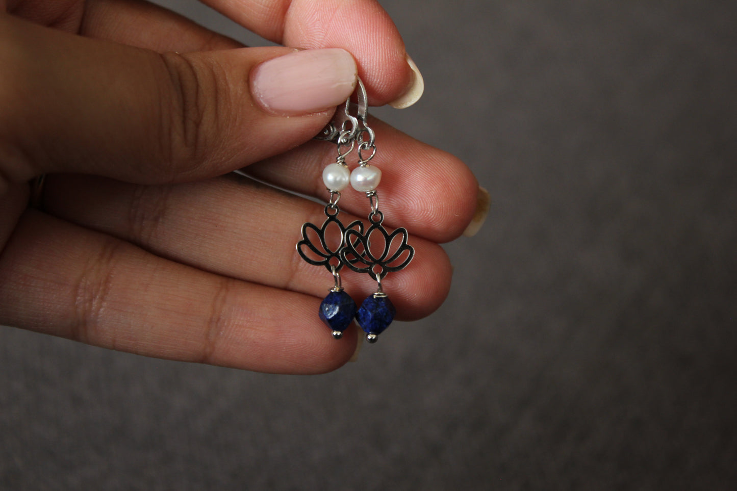 Lotus and Lapis Earrings