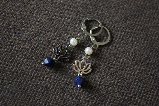 Lotus and Lapis Earrings