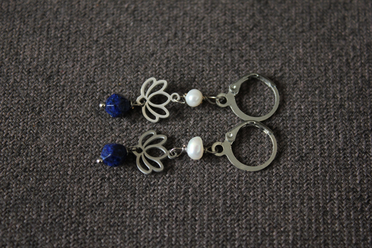 Lotus and Lapis Earrings