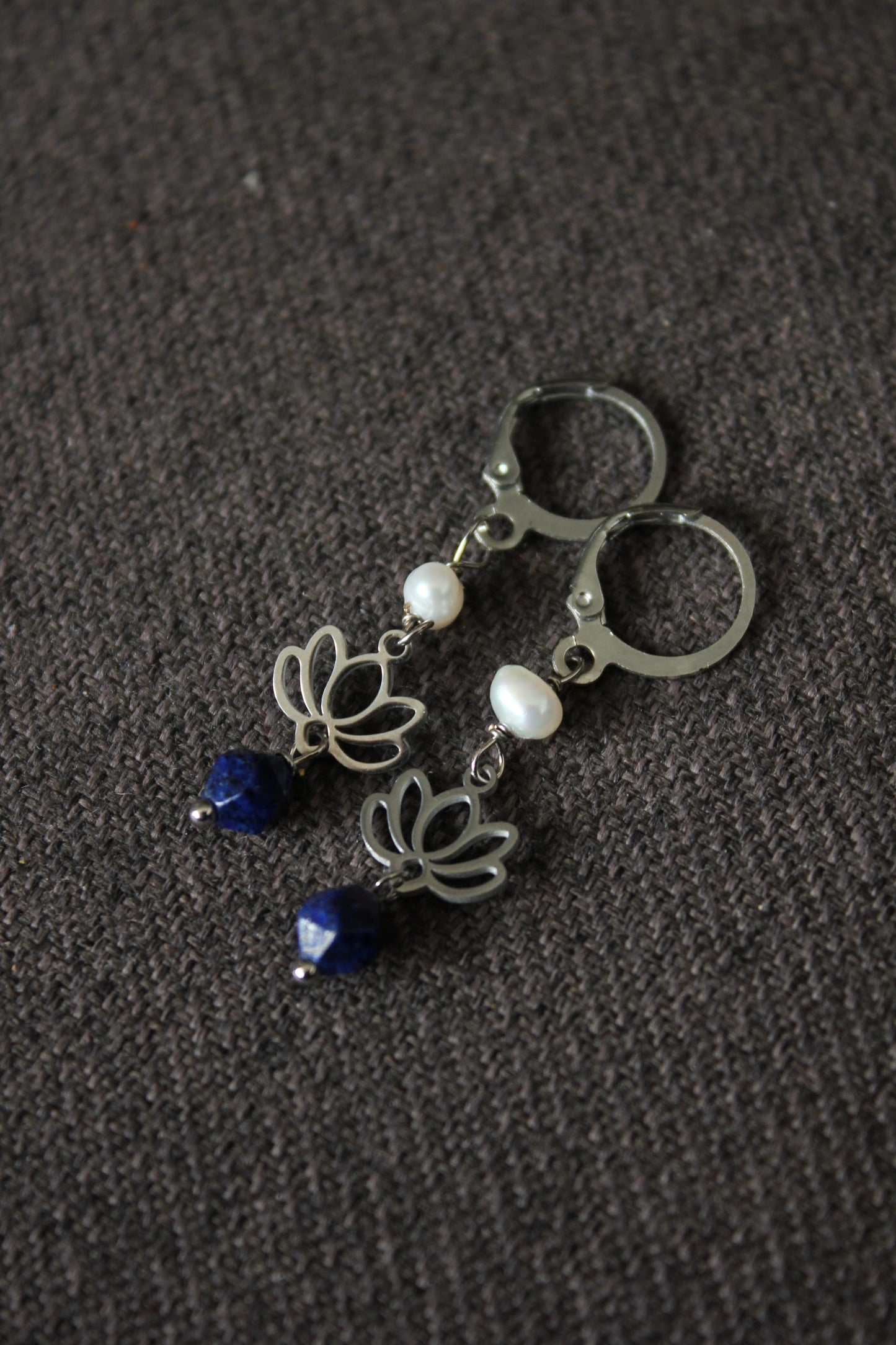 Lotus and Lapis Earrings