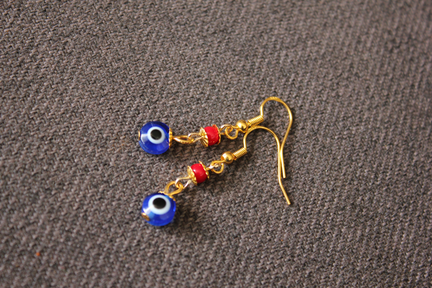Coral and Evil Eye Earrings