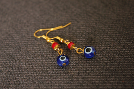 Coral and Evil Eye Earrings