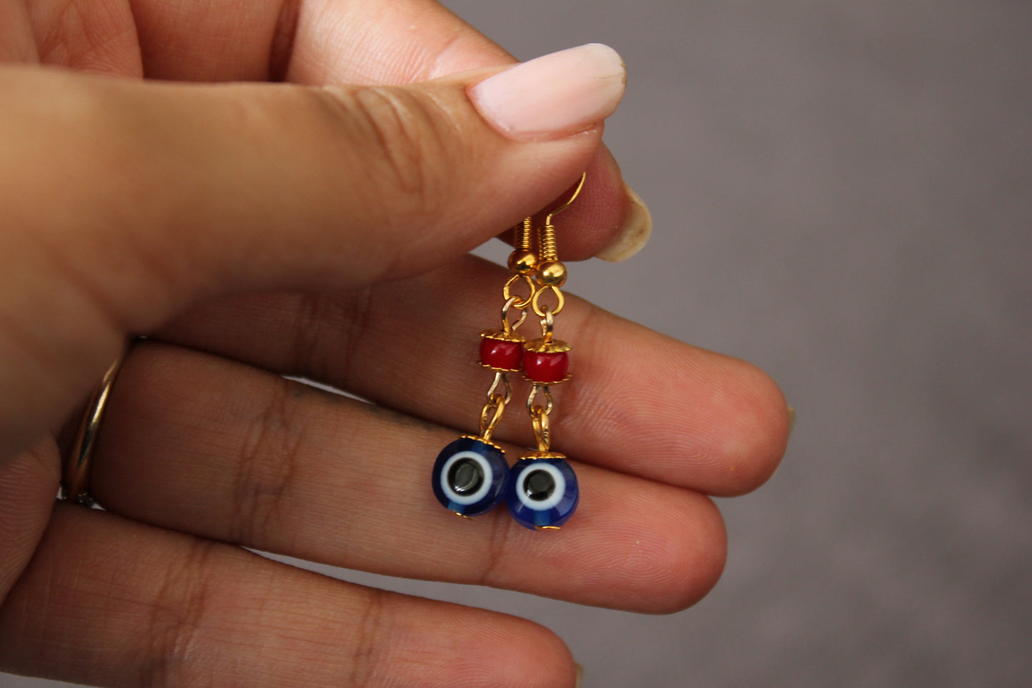 Coral and Evil Eye Earrings