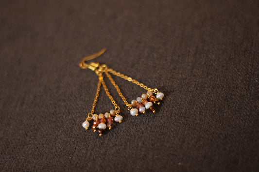 Pearl and Stone Chain Earrings